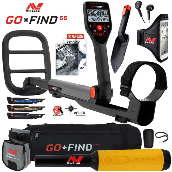 Minelab GO FIND 66 Metal Detector with PRO FIND 15, Black Carry Bag, Finds Pouch