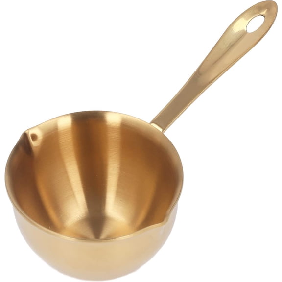 ABCISI Mini Butter Warmer Pot, 6.7oz/200ml Stainless Steel Milk Warmer Pot with Dual Pour Spouts 3-Layer Composite Base Saucepan for Melting Heating Butter Milk Chocolate Coffee Tea (Gold)