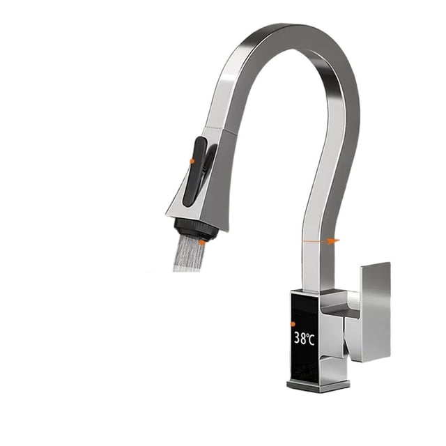 Digital Display Kitchen Faucet, Brushed 4 Functions Single Handle Pull Out Kitchen Sink Mixer Hot And Cold Water Taps ,Versatile Features
