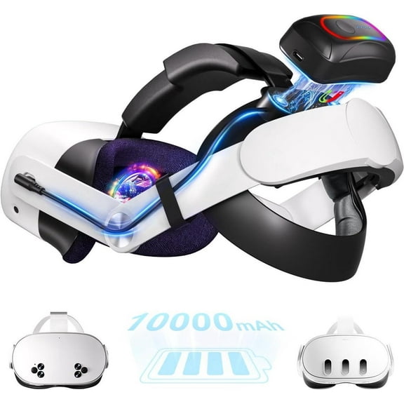 10000mAh Battery Head Strap for Meta Quest 3s / Quest 3 with Cool RGB and Magnetic Battery Design,for Oculus Quest 3 / 3s Accessories Extra VR Playtime Premium Comfort & Adjustable