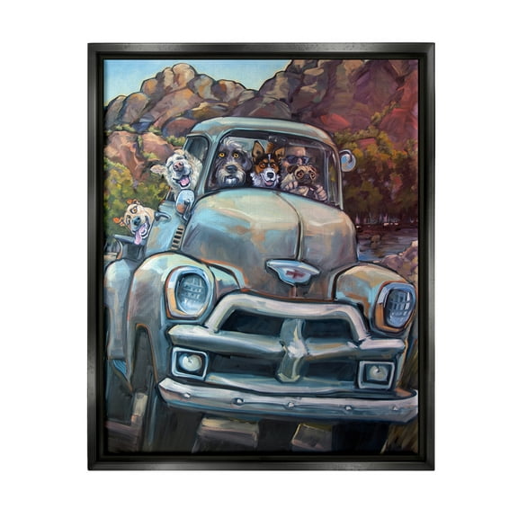 Stupell Industries Dogs in Vintage Pickup Animals & Insects Painting Black Floater Framed Art Print Wall Art, 17 x 21