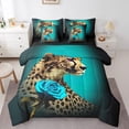 thumbnail image 1 of YST Cheetah Comforter Set, 7-Piece, Queen, Teal Rose, 1 of 5