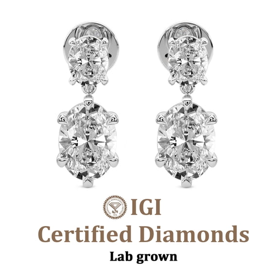 IGI Certified 1 Carat Oval Shape Lab Grown Diamond Earrings | 14K White Gold | Sparkling Cascades Dangling Lab Diamond Earrings | Prong Setting | FG-VS1-VS2 Quality Friendly Diamonds