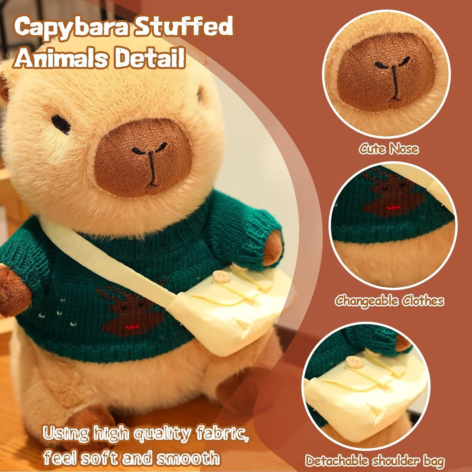 10Pcs Capybara Plush Toy Capybara Plush with 9 Clothes and Accessories Super Soft Capybara Stuffed Animal for Kids Girls Boys 10.2inch