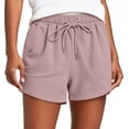 thumbnail image 2 of Womens Loose Waffle Knit Shorts Elastic Waist Drawstring Lounge Shorts Casual Summer Workout with Pockets Pink L, 2 of 7