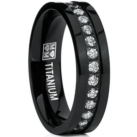 - Black High Polish Titanium Eternity Ring Band With Clear Cubic Zirconia 6mm Comfort Fit