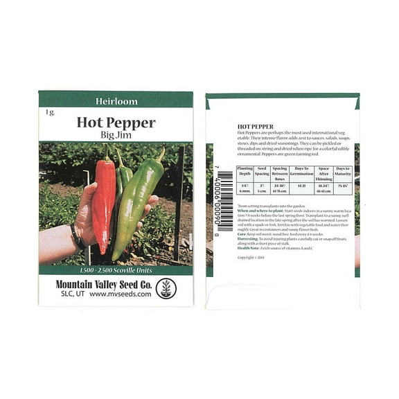 Big Jim Hot Pepper Garden Seeds - 1 Gram Packet - Non-GMO, Heirloom Vegetable Gardening Seeds