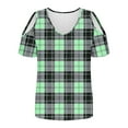 thumbnail image 6 of USSUMA Tax Free Weekend Womens Summer Tops Short Sleeve V Neck Plaid Checkered Loose Tunic Pullover T-Shirt Off Shoulder Tshirt Athletic Classic Fit Summer Clothes for Outdoor Green M, 6 of 7