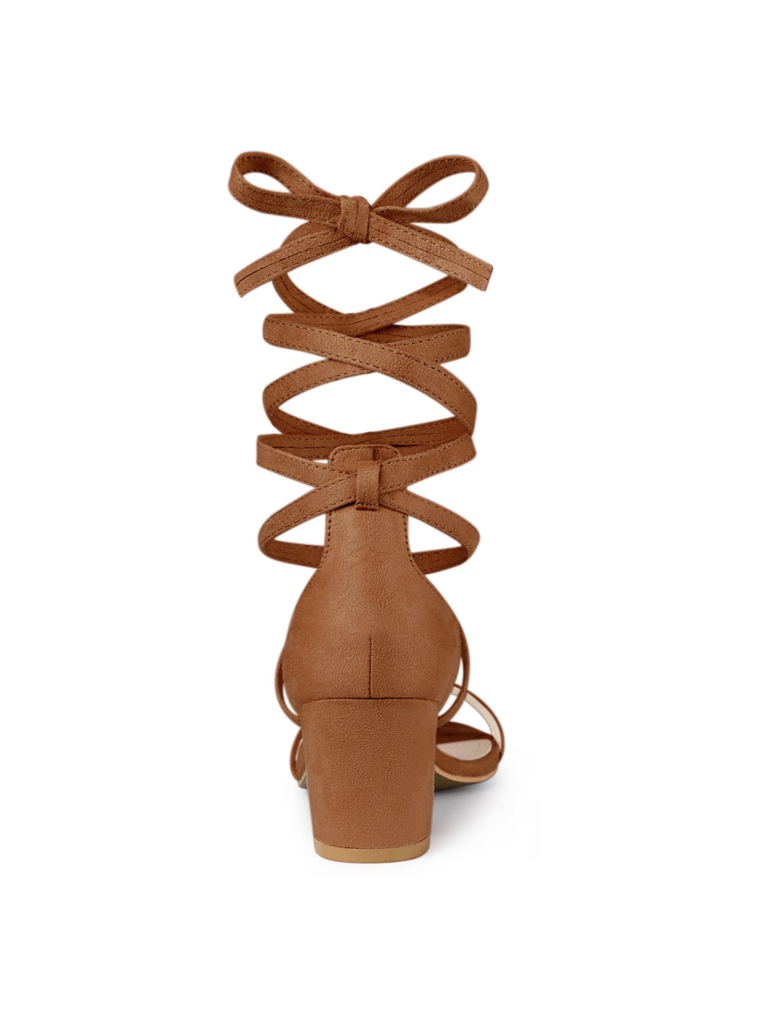 DARING DIVA Women's  Fashion Open Toe Lace Up Color Block Heel Sandals Brown 5