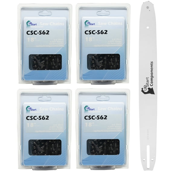 Replacement 18" Single Rivet Bar and 18" Semi Chisel Chain Combo for Craftsman 358.35514 Chainsaw (18" Length, 3/8" Pitch, 0.050" Gauge, 62 Drive Links, 7 Sprocket Nose Tooth) 1 Bar 4 Chains