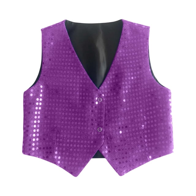 Gilets de Carnaval pour Ados Enfants, Performance sur Scène, Gilets de Danse Violets, Gilets de Performance, Col Rond, Tenues de Fête, Mode pour Enfants 15-16 Ans