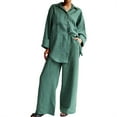 thumbnail image 2 of Baqcunre Cotton Linen Outfits Dressy Business Work Suits Streetwear Button Down Tops and Pants Suit,Size S,Two Piece Sets for Women,Outfits for Women,Lounge Sets for Women,Womens Pajama Sets,,Green, 2 of 6
