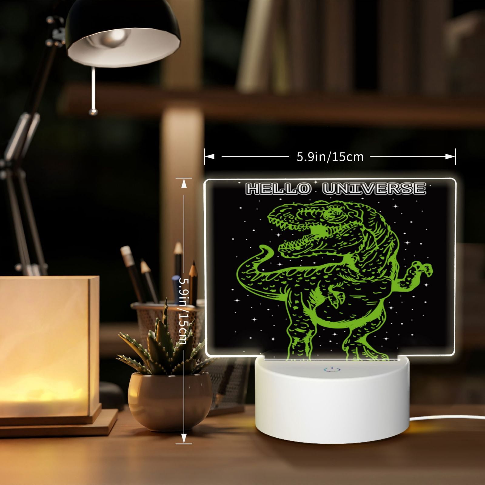 Kdxio DINOSAUR IN SPACE Rectangular Acrylic Night Light Acrylic Sleep Night Light Friend Gifts for Birthday Gifts for Women Teens Boys Girls