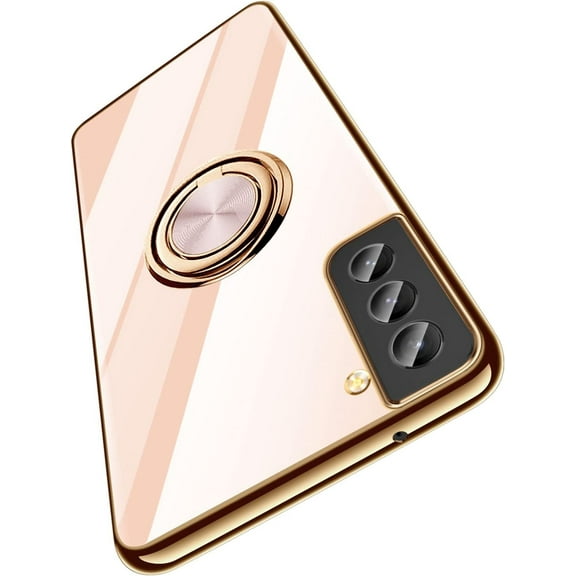 Compatible with Samsung Galaxy S22 Plus/S22 5G Case Ring Holder Kickstand Magnetic Phone Case Soft Silicone Shockproof TPU Scratch Resistant Protective Cover, 6.8 inch - Beige
