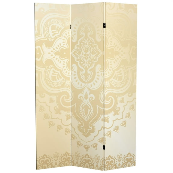 Oriental Furniture 6 ft. Tall Ivory Pattern Canvas Room Divider - 3 Panel