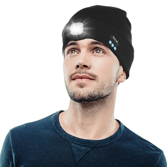 Bluetooth Beanie Hat Ble Beanie Musical Knitted Cap Hat with Headphone Stereo Speaker LED Light for Running Hiking Men Women Teens Gift