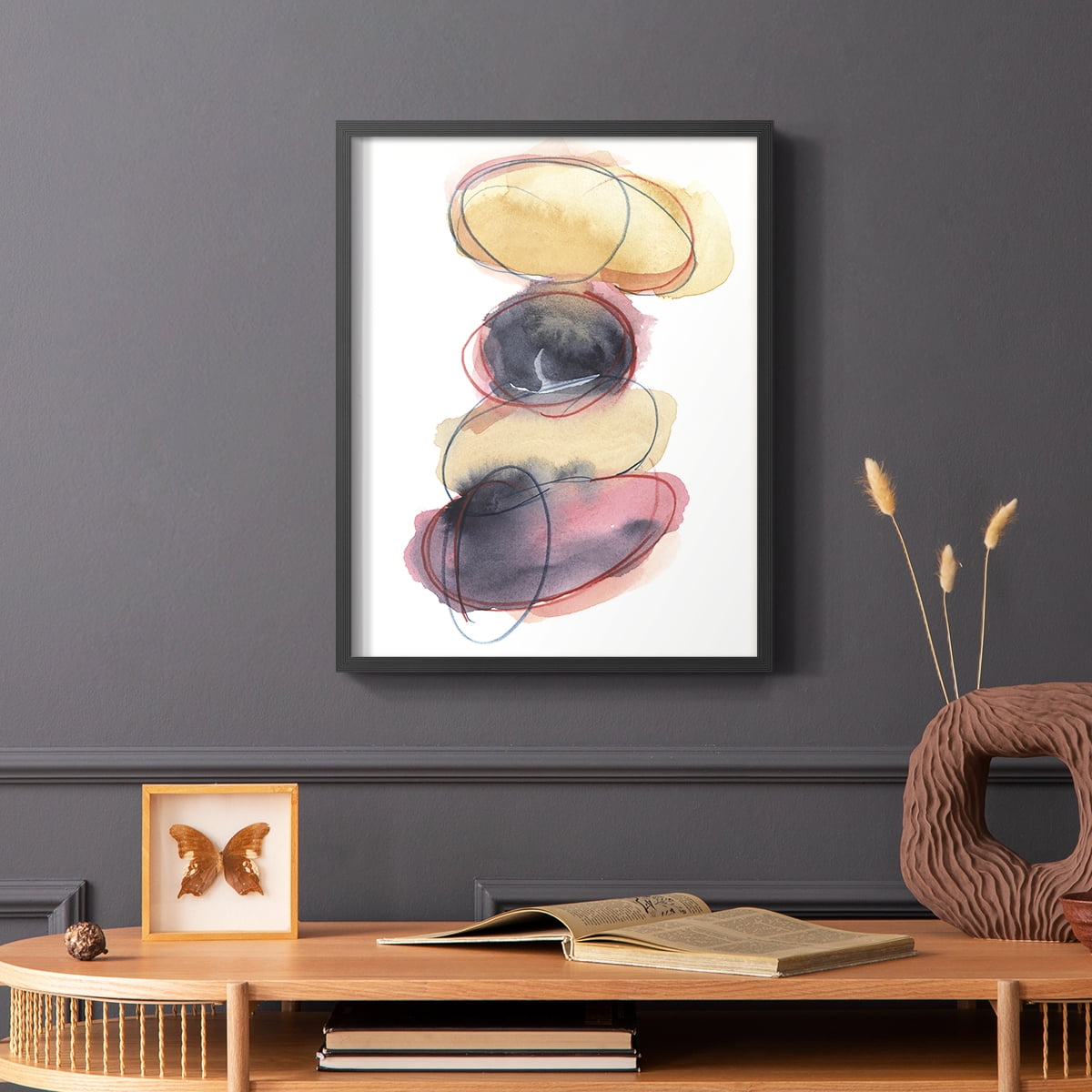 Balancing Act II Framed Print in Black Solid Wood Framed Print No Nail Hanging