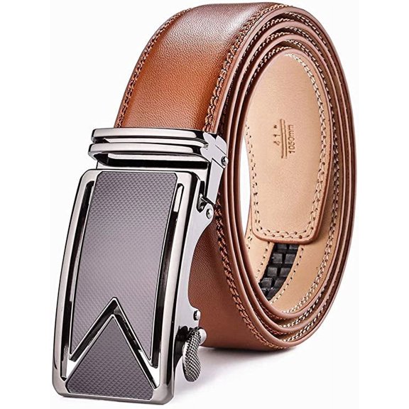 Mens Belt, KDG Ratchet Belt Dress with 1 3/8" Genuine Leather, Slide Belt with Easier Adjustable Buckle, Trim to Fit