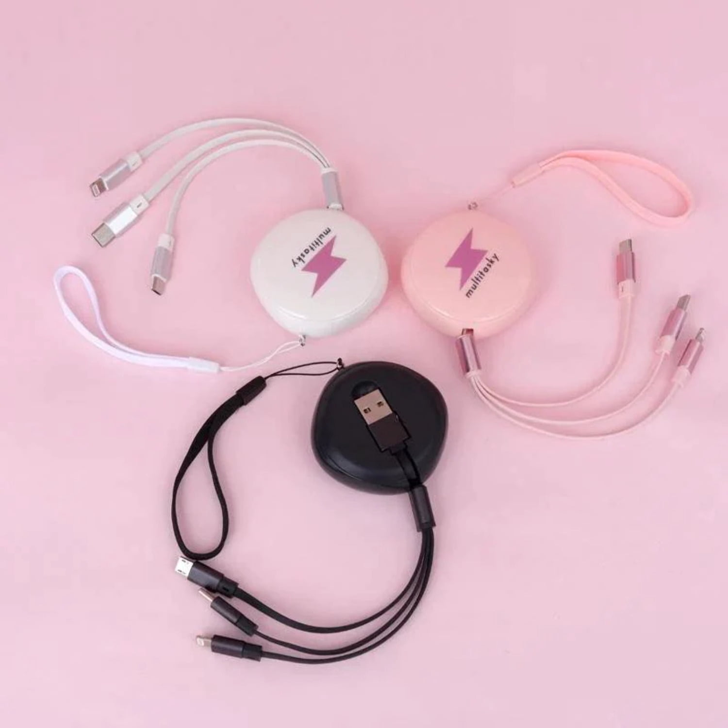 Multitasky Retractable 3-Port USB Keychain - Pink