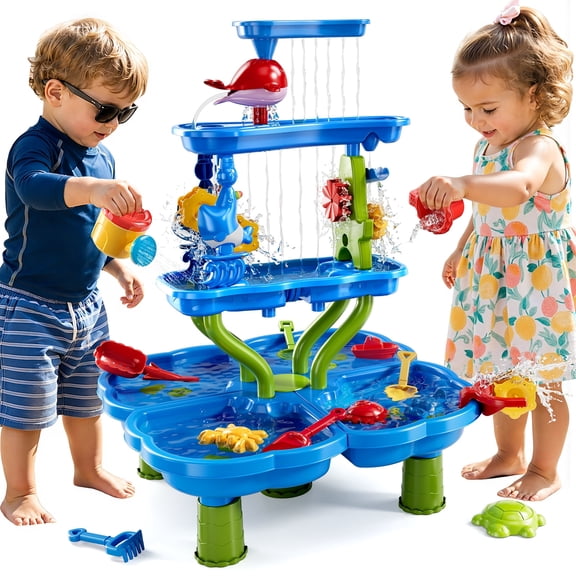 Dinosaur Planet Kids Sand Water Table 4-Tier Sand And Water Play Table Toys For Toddlers Kids, Activity Sensory Tables Outside Beach Toys Boys Girls Gift(Random  Color)