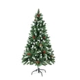 thumbnail image 1 of 5ft/6ft/7ft Snowy Christmas Tree With Metal Stand Red Berries Pine Needles Artificial Hinged Xmas Tree For Holiday Celebration, 1 of 9