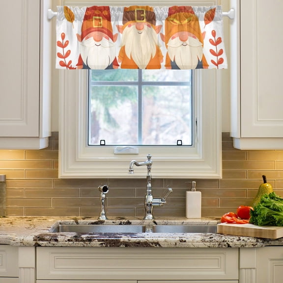 Gnome Autumn Leaves Curtain Valances Farmhouse Design Window Treatment Decor Blackout Rod Pocket for Windows Living Room Kitchen 54" x 18"