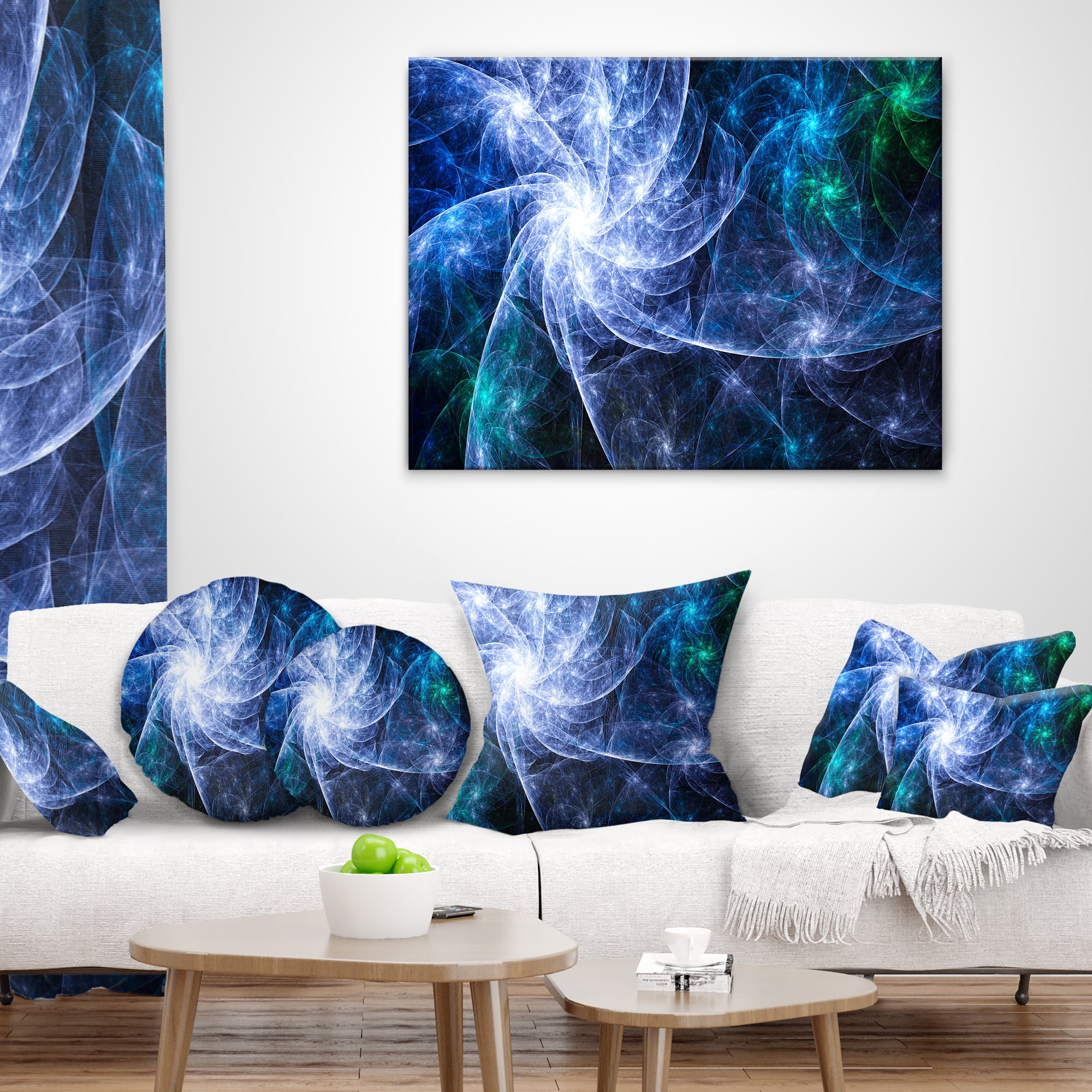 Designart Blue Fractal Star Pattern - Abstract Throw Pillow - 12x20
