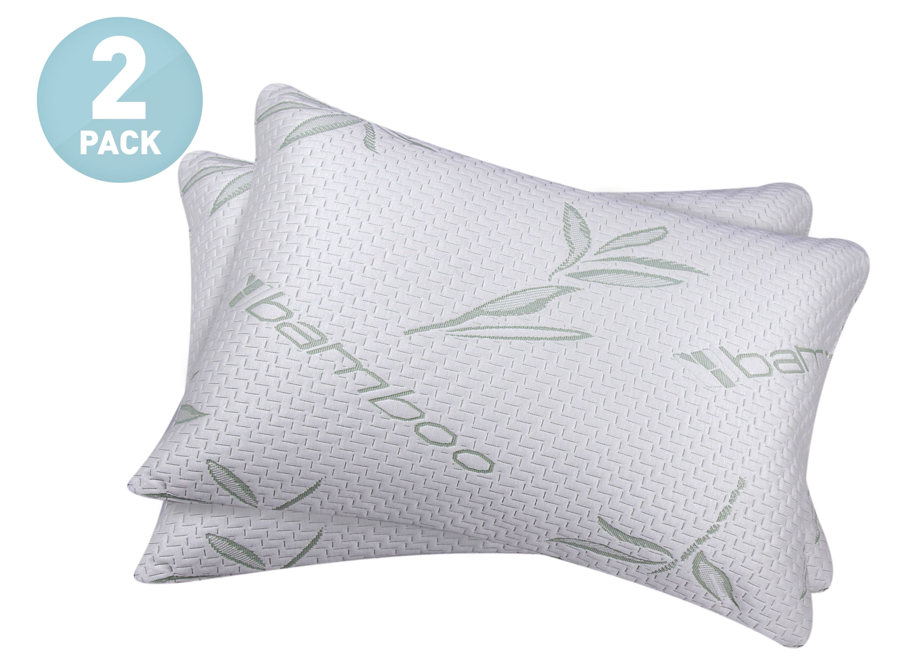 OMEO 2 Pack King Size Shredded Memory Foam Pillows - Rayon Bamboo Cover, Cooling, Adjustable, 20x36 Inches
