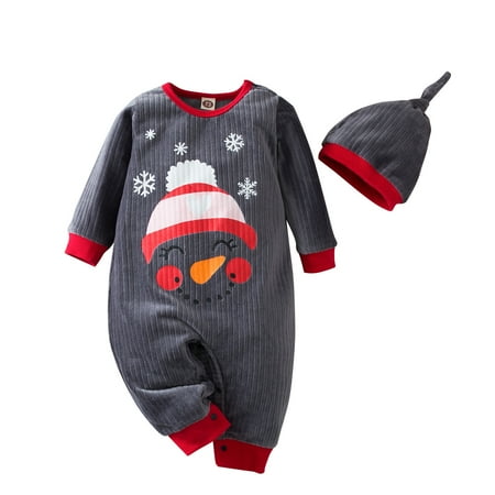 

Fesfesfes Newborn Kid Baby Jumpsuit Cartoon Christmas Boys Girls Clothes Jumpsuit+Hat Set Outfits Sale or Clearance