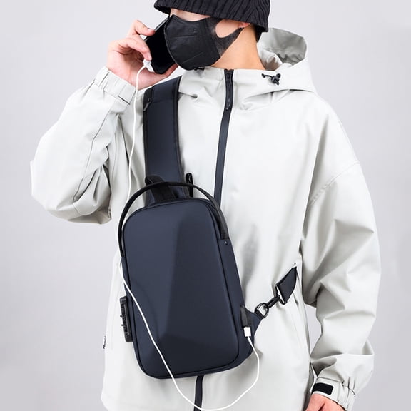 Men's Crossbody Sling Bag with Anti-Theft Password Lock, Waterproof Sling Backpack with USB Charging Port,Chest Bag Casual Shoulder Bag