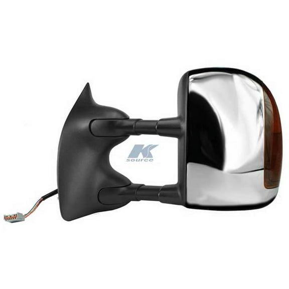 61216F - Fit System Driver Side Towing Mirror for 01-05 Ford Excursion, 01-07 Ford F250, F350, F450, F550 Super Duty Pick-Up from 02/18/01, blk/ chrome cover, signal, dual lens, fold, Heated Power