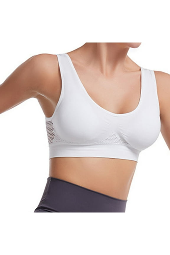 YWDJ Push up Bras for Women Plus Size Wide Back Wide Strap Pullover Wireless Full Coverage Bras Low Support Backless Padded Plus Size Mesh Bras Comfort Hollow Wrap Bras White M