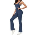 thumbnail image 6 of Vine Women Flare Jumpsuits One Piece Yoga Workout Strappy Square Neck Backless Full Stretch Jumpsuit,Navy Blue Bell Bottoms Flare Jumpsuits Butt Lifter Bodysuit Jumpsuits for Women, 6 of 7