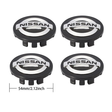 Set of 4 for Nissan Wheel Center Caps, 60mm(2.36inch) Black Center Wheel Caps with Silver Floating Logo, OEM Car Badge Hub Rim Center Caps.