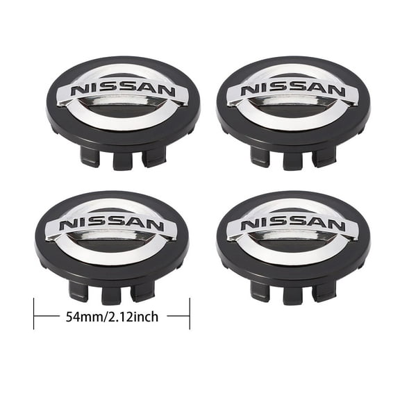 Set of 4 for Nissan Wheel Center Caps, 60mm(2.36inch) Black Center Wheel Caps with Silver Floating Logo, OEM Car Badge Hub Rim Center Caps.