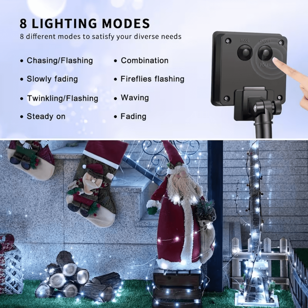 8-Piece Set Blue Solar Fairy Light String, 330 Led Outdoor Solar Christmas Lights, 8 Modes Of Wired Solar Flashing Light String, For Christmas Trees, Wedding Parties, Gardens And Courtyards