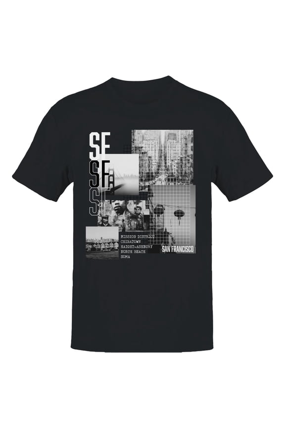 San Francisco Cityscape Collage Men's Black T-shirt
