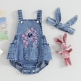 thumbnail image 4 of Douhoow Baby Girls Denim Rompers 6M 12M 18M 24M Flower Rabbit Embroidery Bodysuits Infant Sleeveless Straps Easter Jumpsuit Headband, 4 of 9