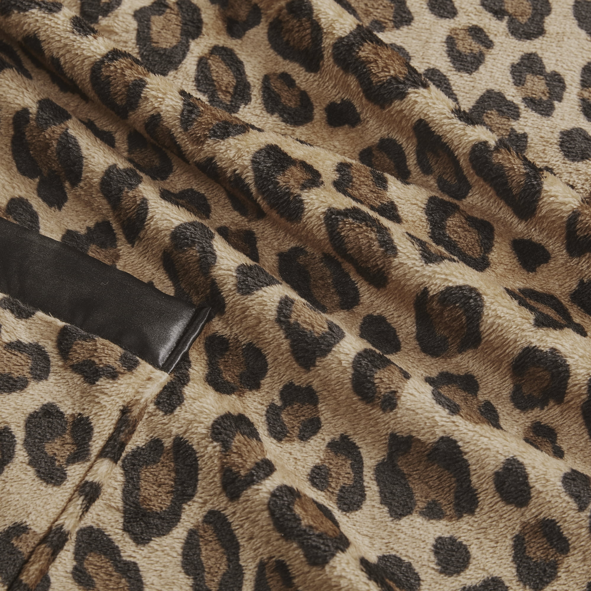 Comfort Spaces Brown, Black Leopard Polyester Plush Throw, 60" x 50"