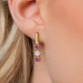 thumbnail image 3 of Gem Stone King 18K Yellow Gold Plated Silver Pink Tourmaline and White Moissanite Drop Dangle Earrings for Women | 1.54 Cttw | Gemstone October Birthstone | Round 5MM, 3 of 6