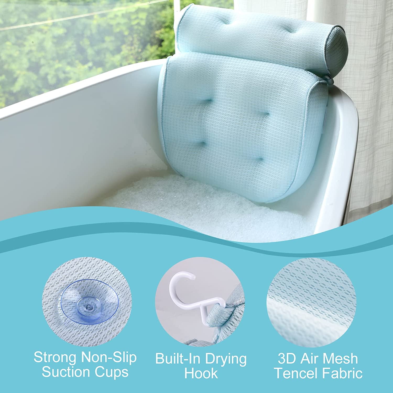Oreiller de bain avec ventouses 4D Air Mesh, ergonomique, pour baignoire, jacuzzi, spa, relaxation optimale du cou | Leroy Merlin Oreiller de bain avec ventouses 4D Air Mesh, ergonomique, pour baignoire, jacuzzi, spa, relaxation optimale du cou | Leroy Merlin