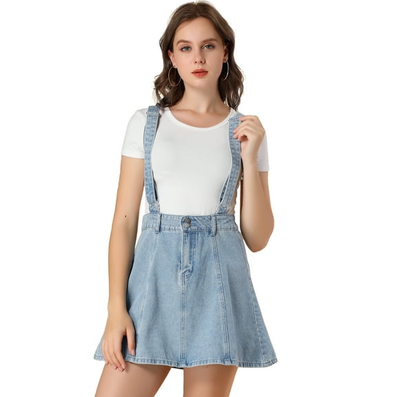 DARING DIVA Women's Button Front A Line Mini Suspender Skirt S Blue