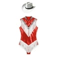 thumbnail image 6 of Kaerm Womens Fringed Latin Dance Leotard Metallic Tassel Bodysuit with Hat Red XL, 6 of 6
