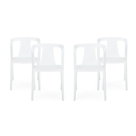 Noble House Orchid Stacking Plastic Patio Dining Side Chair in White (Set of 4)