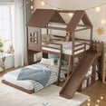 thumbnail image 3 of Leumius Twin over Full House Bunk Bed with Ladders and Slides, House Floor Bunk Bed Frame with Storage Shelves and Wardrobe, Playhouse Design for Boys Girls Deep Natural, 3 of 9