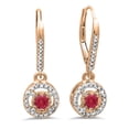 thumbnail image 1 of 0.50 Carat (ctw) 14K Rose Gold Round Cut Red Ruby & White Diamond Ladies Cluster Halo Style Dangling Drop Earrings 1/2 C, 1 of 1