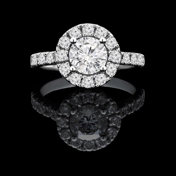 1.50 Cts Certified Round Cut Moissanite Engagement Ring set 18K White Gold Plated Simple Halo engagement Ring, Promise Ring Anniversary Gift for Women