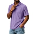 thumbnail image 3 of IhhxPro Men's Short Sleeve Collared Shirt with Button Detail Solid Color Button-Up Tee Casual Summer Lightweight Cotton Fit Office Golf S-2XL, 3 of 6
