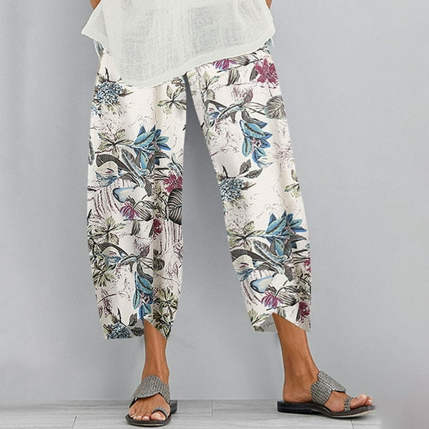 WILLBEST Pantalones Casuales para Mujer, Cómodos, Estampados, Holgados, Capri con Cintura Elástica para Cualquier Ocasión. Grande