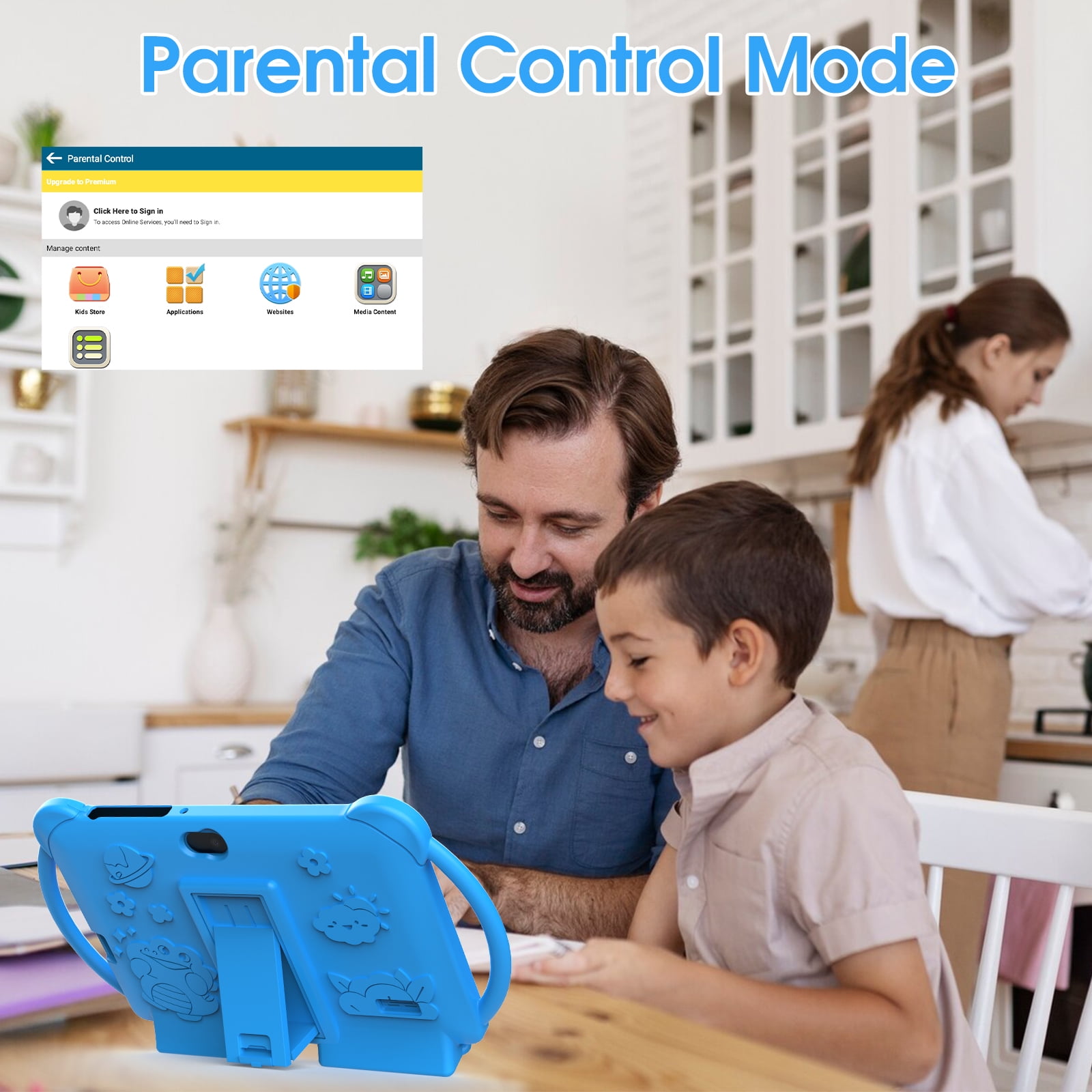 Kids Tablet, 7 inch Android 12 Tablet for Kids, 4GB RAM 32GB ROM 512GB Expand, Toddler Tablet with Parental Control, IPS Screen, Dual Camera, Educational, Games, Shockproof Case for Boys/Girls, Blue